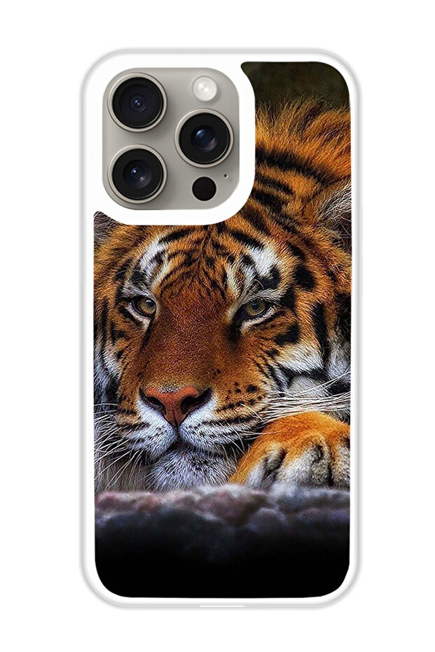 Protective Case Cover For APPLE IPHONE 15 Pro Tiger (White Bumper)