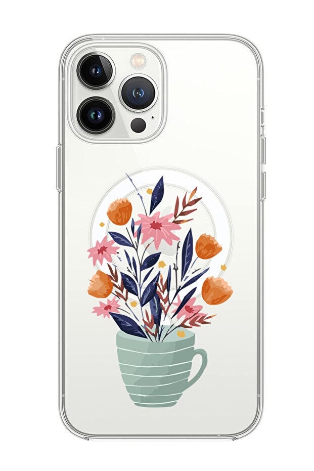 Case for iPhone 14 Pro Max Compatible with MagSafe, Shockproof Phone Bumper Cover Cup of Flower