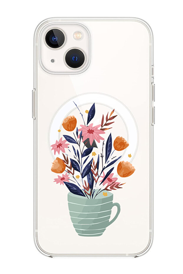 Case for iPhone 14 6.1-inch Compatible with MagSafe, Shockproof Phone Bumper Cover Cup of Flower