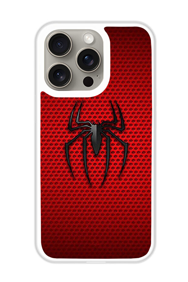 Protective Case Cover For APPLE IPHONE 15 Pro Max Red Spiderman Logo (White Bumper)