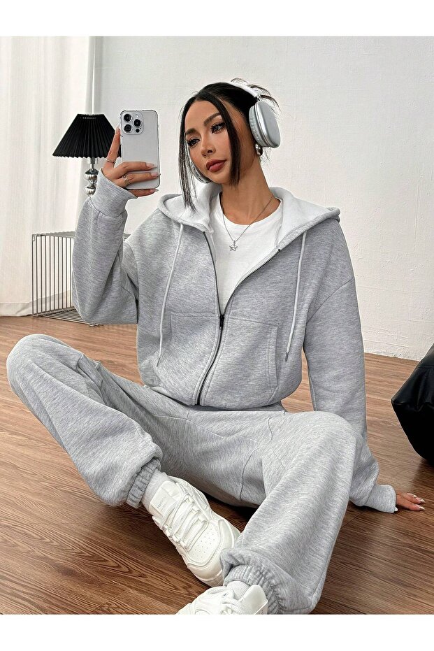 DAXİS Sportwear Company KADIN Eşofman Takımı - Fermuarlı Sweatshirt & Lastik Paça Eşofman Altı