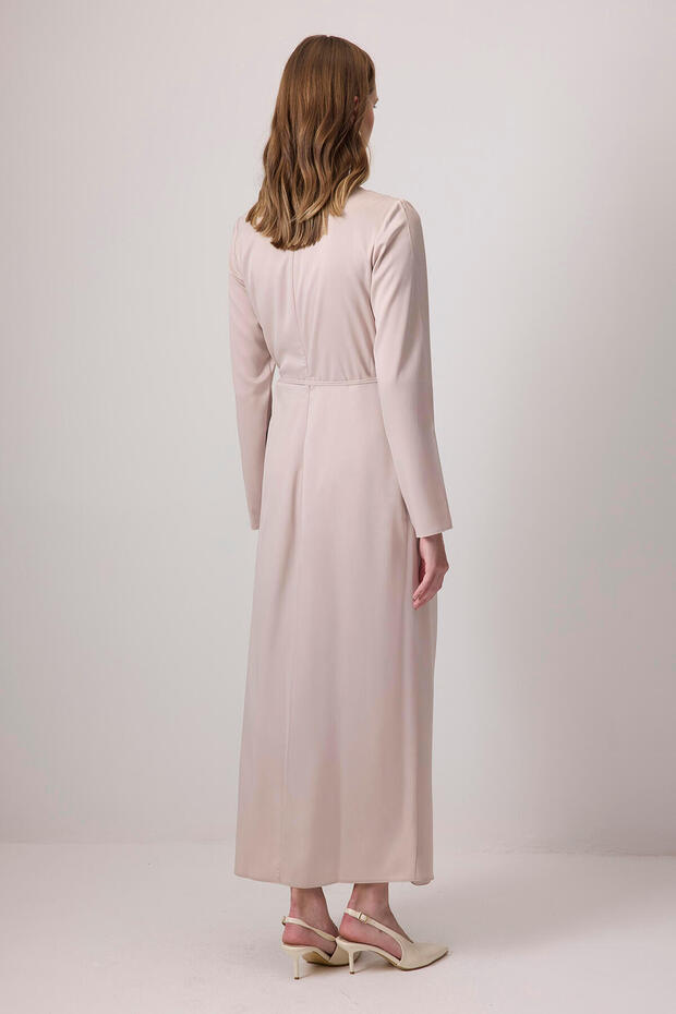 DRAPELİ SATEN ELBİSE - 5