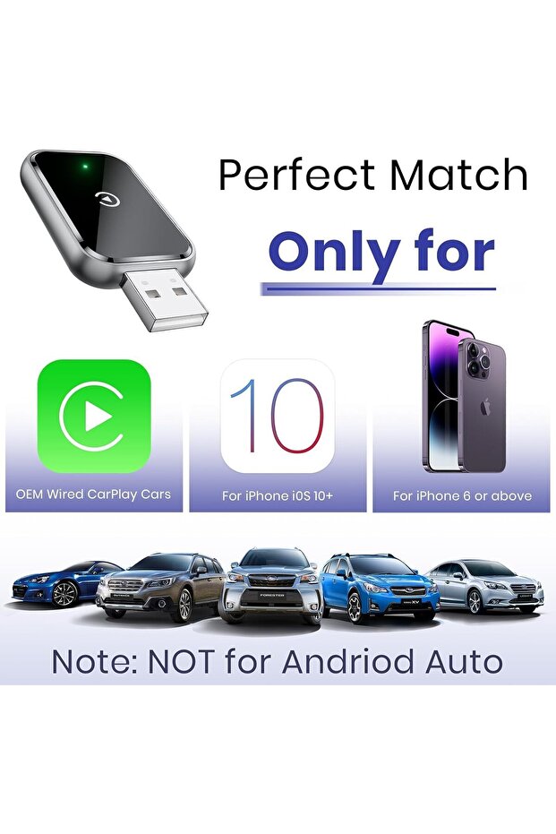 توصيل وتشغيل، محول لاسلكي 2 في 1 لـ CarPlay، ترقية لنظام iOS 10+ والسيارات المزودة بـ CarPlay سلكي - 6