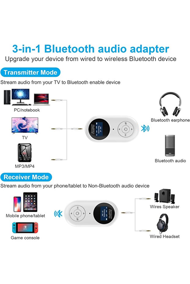 جهاز إرسال واستقبال بلوتوث 5.0 3 1، جهاز إرسال واستقبال بلوتوث مزدوج الاقتران، صوت لاسلكي - 4