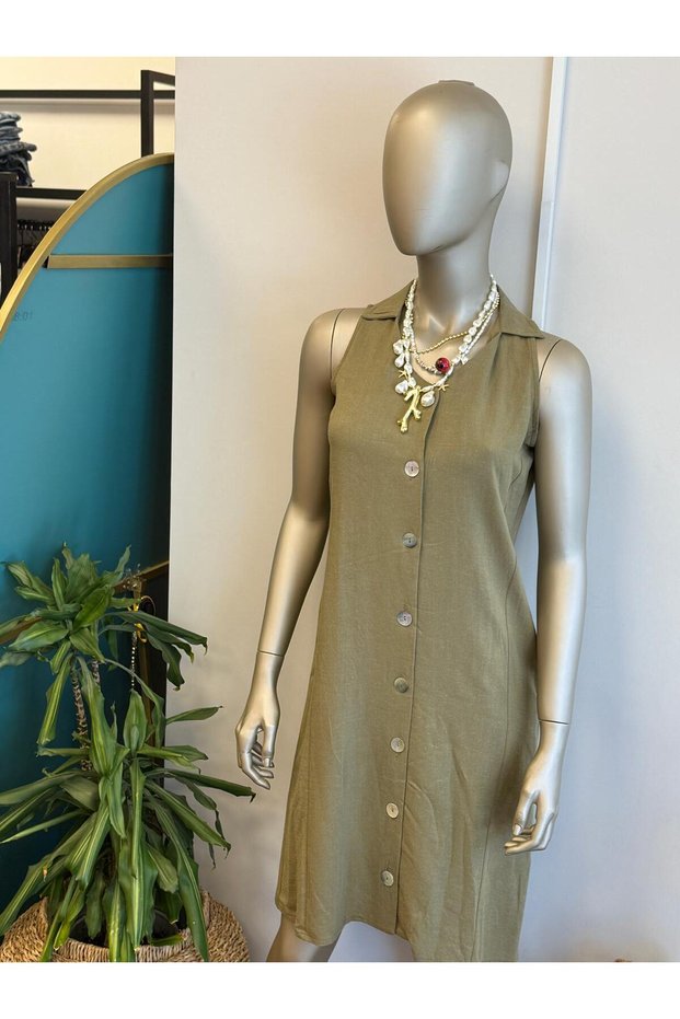 Women's Stylish Linen Dress with Front Buttons