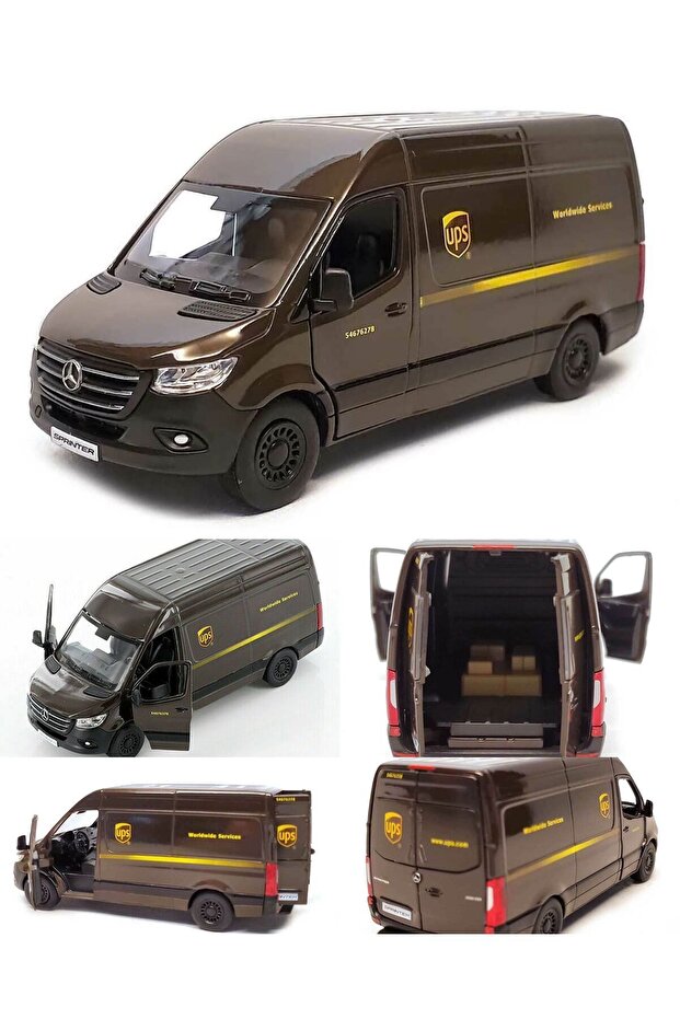 sssse Mercedes Benz Sprinter Diecast Ups Kargo Minibüs 4 Kapı Açılır Ups Kargo Çek Bırak Mercedes