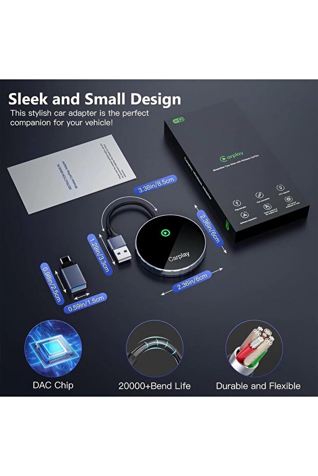 محول لينجي 2 1 اللاسلكي كار بلاي لأجهزة آيفون وأندرويد أوتو، دونجل تحويل OEM سلكي لاسلكي - 7