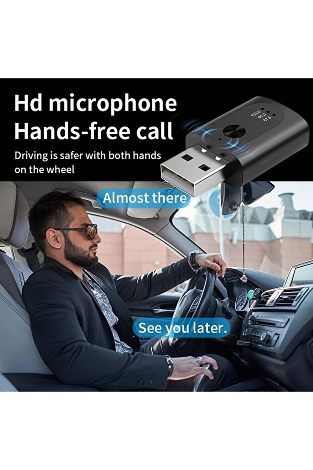 محول USB Bluetooth 5.3 لاسلكي لاستقبال الصوت وجهاز إرسال الميكروفون والمكالمات بدون استخدام اليدين - متوافق - 3