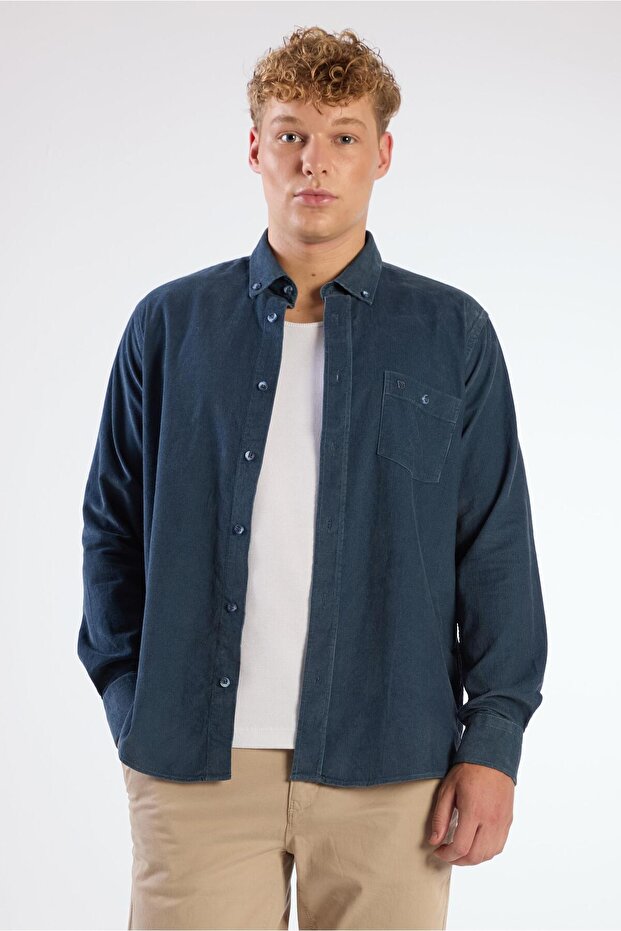 Men's Regular Fit Long Sleeve Petrol Shirt