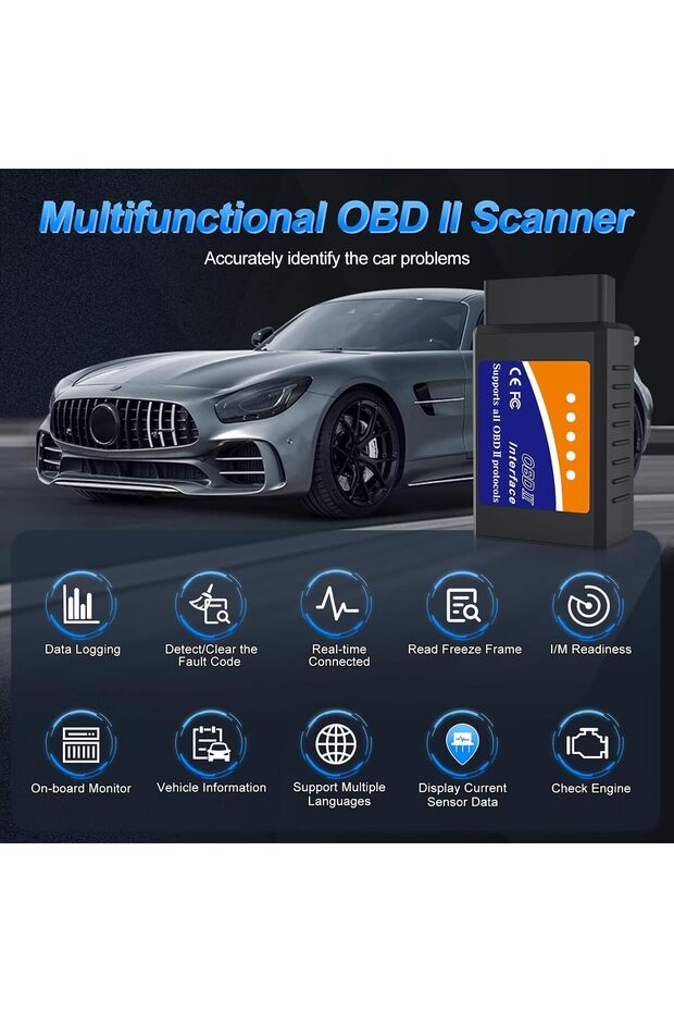 جهاز فحص أعطال السيارات Lucky Us Car Elm327 Bluetooth Obd2 - أداة فحص تشخيصية تلقائية - 2