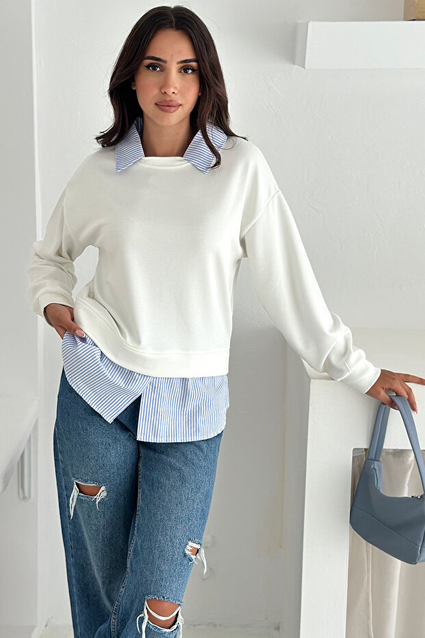Women's Shirt Detailed Sweatshirt – Layered Design
