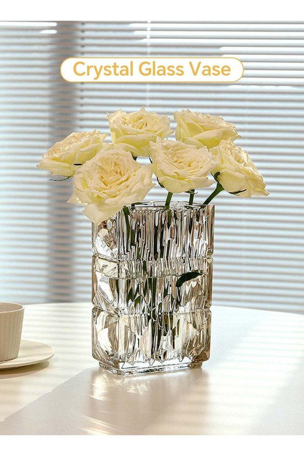 Glass Flower Vase, Clear Crystal Vases Heavy Handmade Modern Vases for Decor Home Bedroom Kitchen O