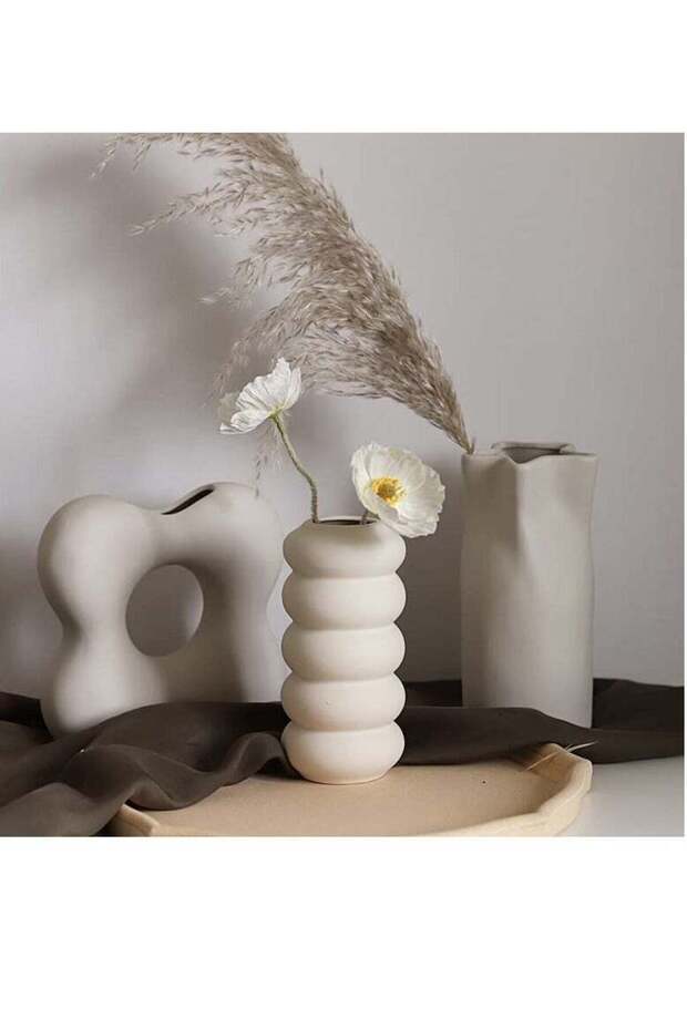 Off White Spring Design Flower Vase | with 20pcs vase fillers | Modern Minimalist Flower Vase for E