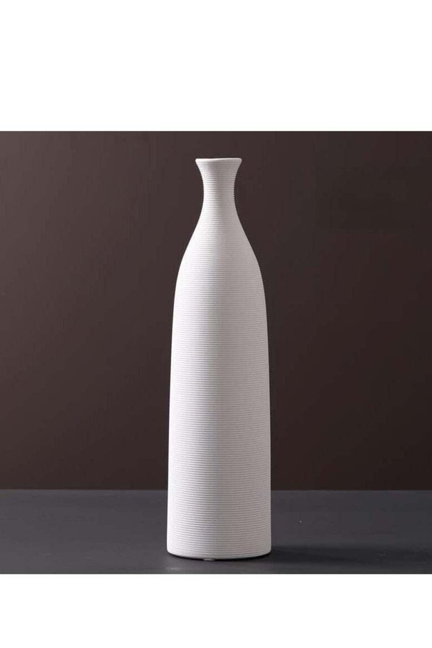 Tall Embossed Line Ceramic Vase - Small | Warm White Nordic, Boho, Modern Minimalist Design Flower