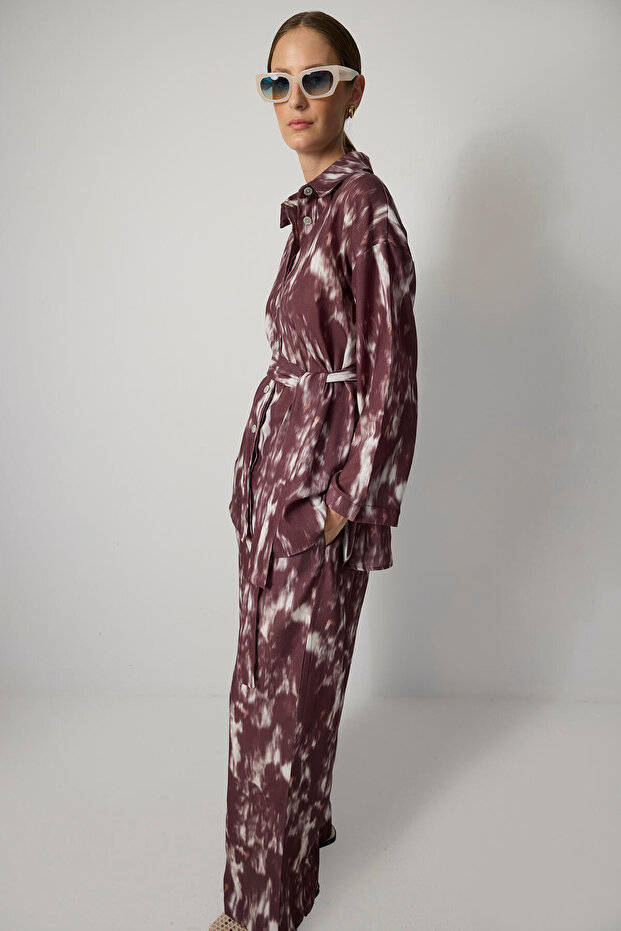 طقم بنطلون قميص منقوش - 3