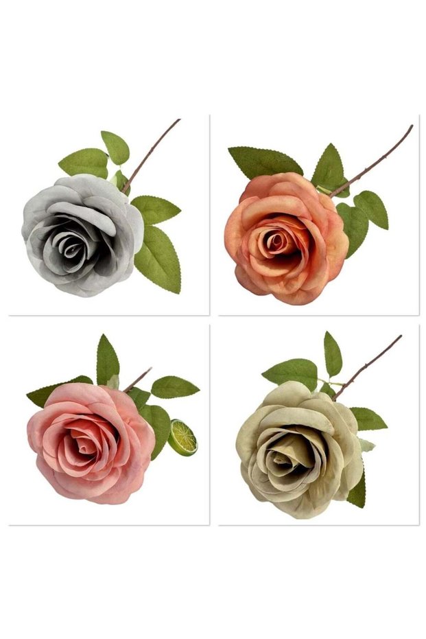 Pack Of 4 Elegance with a Single Holland Rose Artificial Flower Assorted