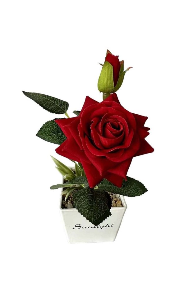 Artificial Rose Flowers Potted Plants Red