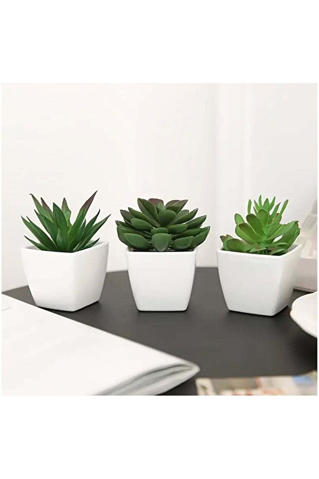 3 Mini Potted Succulent Plants – Realistic Faux Greenery, Small Artificial Greenery in Pots for Ta