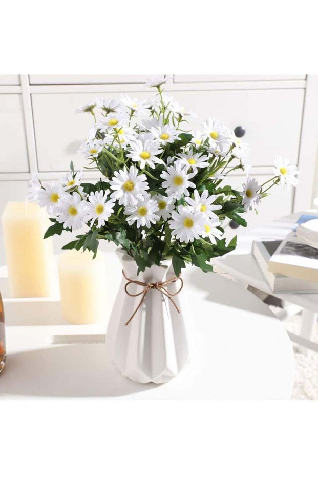 5 Pcs Artificial Cosmos Silk Flowers, White Gerber Daisy Floral Arrangements, Perfect for Wedding B