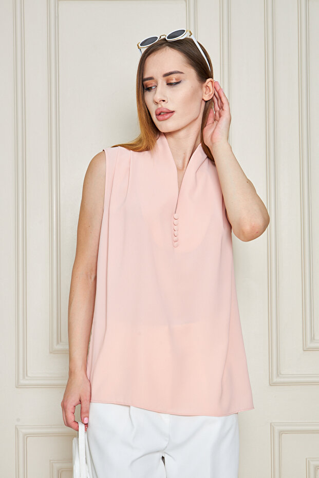 Women's Stylish Button Detailed Sleeveless Blouse - Office & Casual Combination