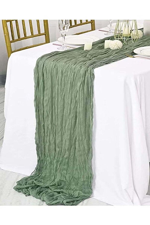 90*400CM Table Runners, Boho Gauze Table Runner, Translucent Table Runner Chessian Tablecloth for - 1