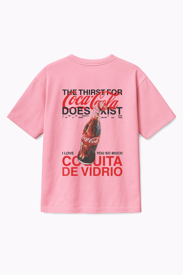 Pink Oversize Unisex Cola Printed T-Shirt T-Shirt