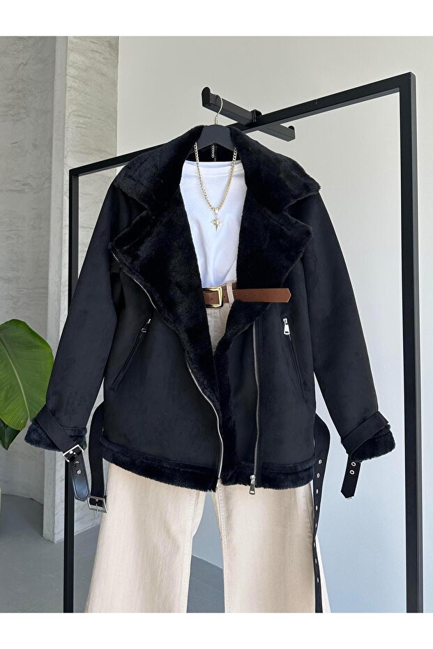 Black Suede Jacket with Belt