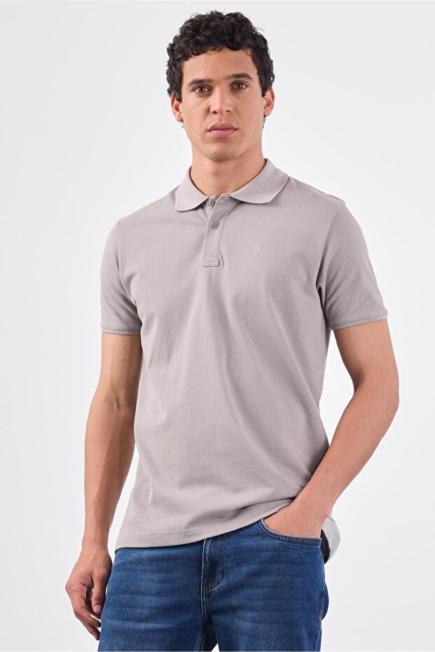 Men's Slim Fit Polo Collar Gray T-Shirt