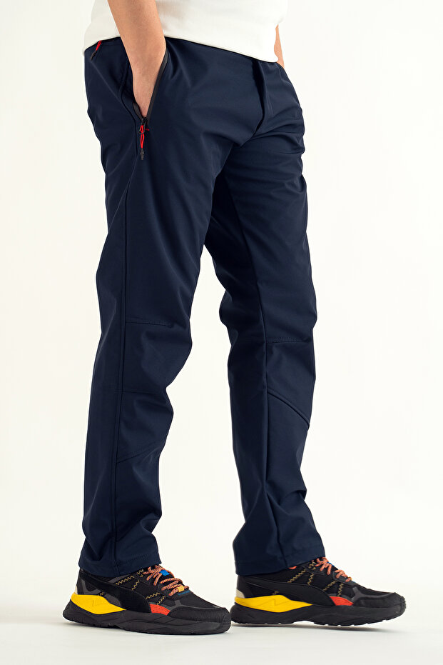Men's Navy 4-Pocket Water-Repellent Windproof Fleece-Lined Winter Outdoor Softshell Pants
