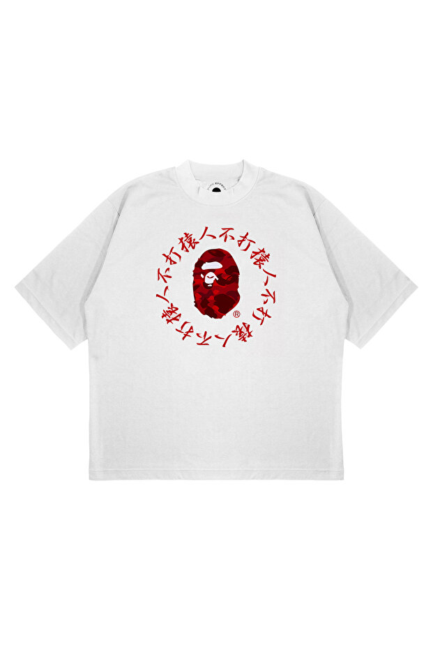 Unisex Oversize a Bathing Red Chinese Print Boxy Fit Thick Fabric (240Gsm) T-Shirt