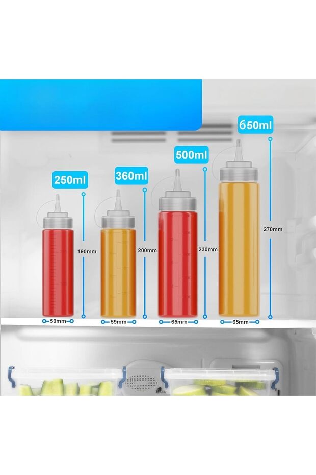 6PCS Condiment Squeeze Bottles Sauce Bottles with Twist on Caps and Measurement, 230M - 3