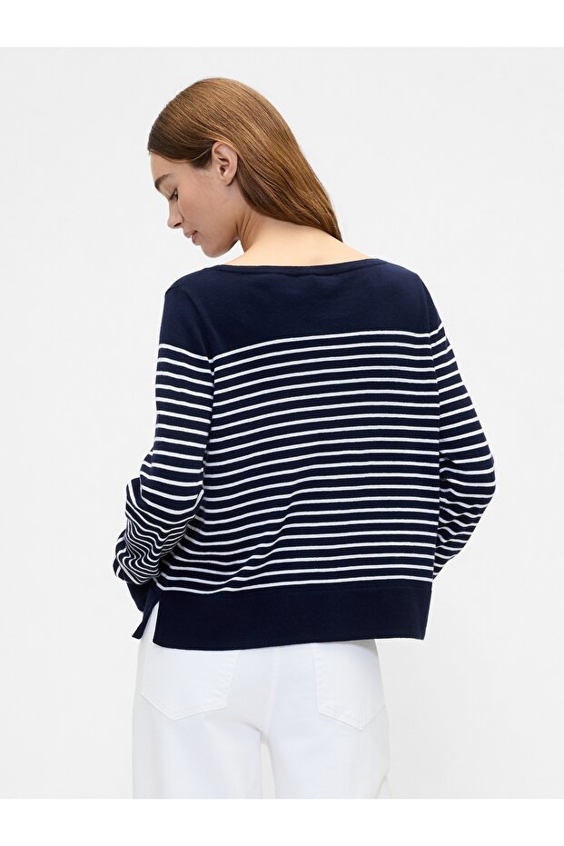 Kadın Siyah Striped Pullover - 5