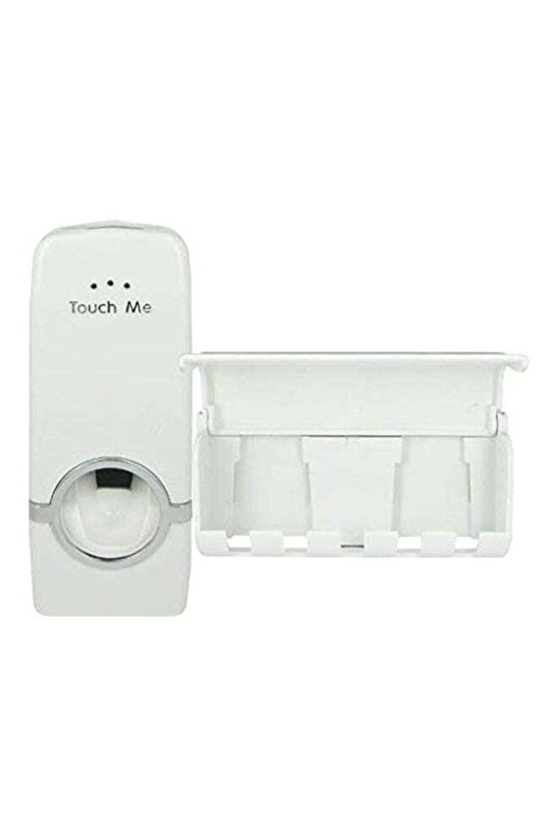 موزع معجون أسنان من قطعتين مع حامل فرشاة أسنان - أبيض - 1