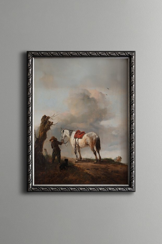 White One Horse - Vintage Patterned Frame