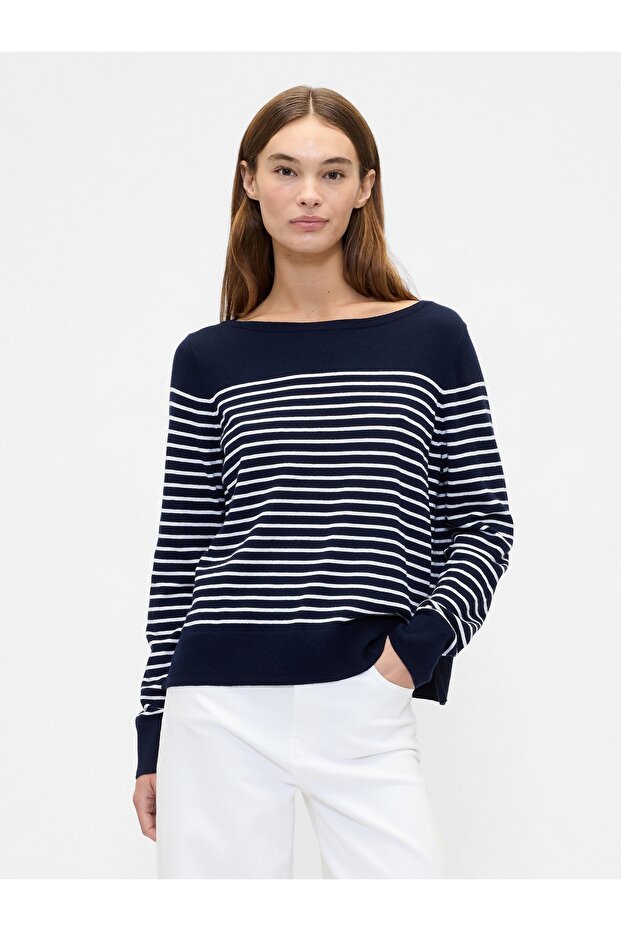 Kadın Siyah Striped Pullover - 1