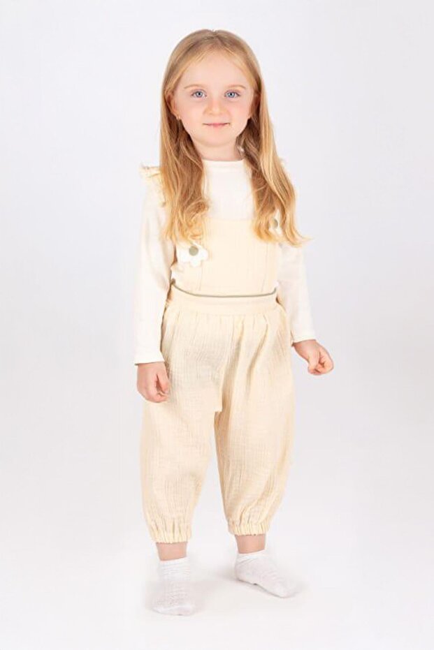 Daisy Pattern Salopet 2 Piece Baby Girl Set - Cream
