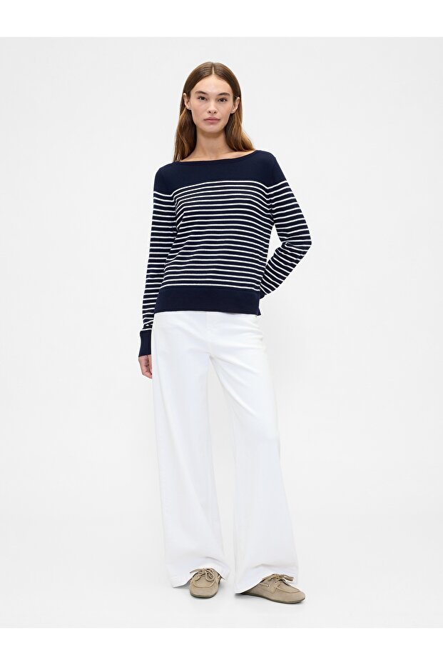 Kadın Siyah Striped Pullover - 4