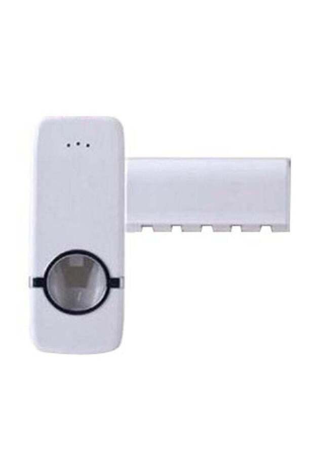 حامل فرشاة الأسنان مع موزع معجون الأسنان باللون الأبيض - 1