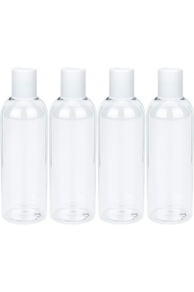 Set de 4 sticle cu capac, PET, transparent/alb, 100 ml - 1