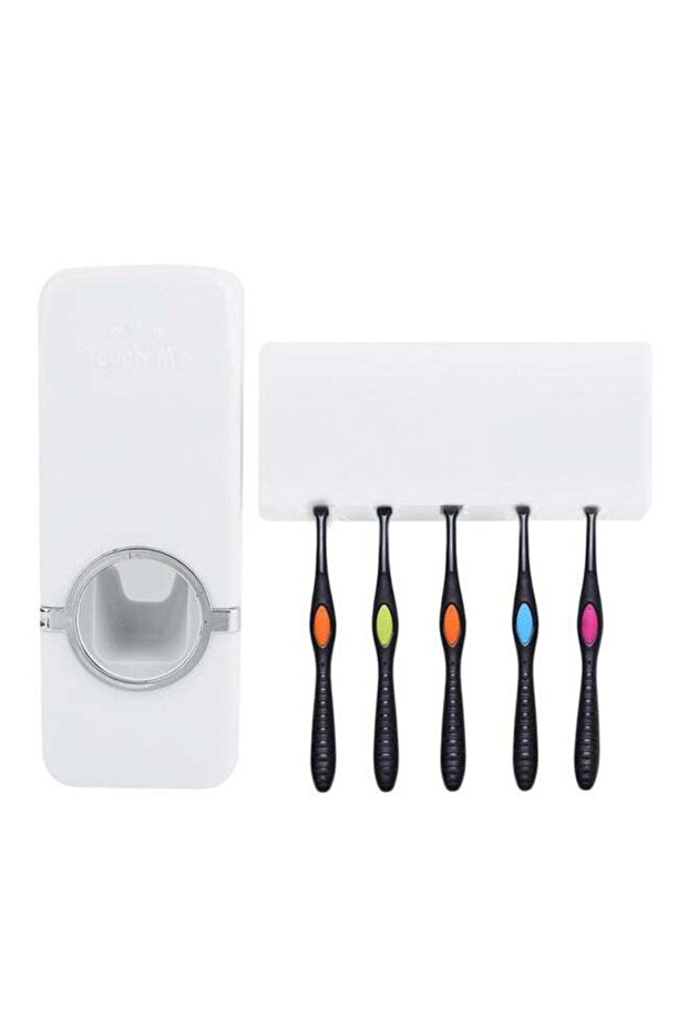 مجموعة موزع معجون الأسنان الأوتوماتيكي وحامل فرشاة الأسنان باللون الأبيض - 1