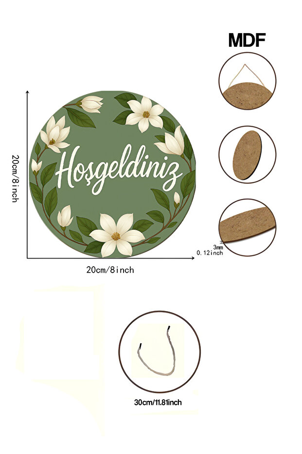 Hoş Geldiniz Çiçekli MDF Kapı Süsü | Askılı, Silinebilir, Dekoratif KS025 - 5