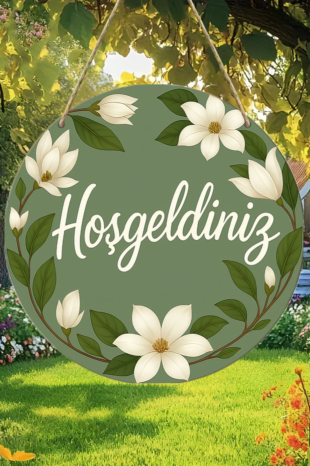 Hoş Geldiniz Çiçekli MDF Kapı Süsü | Askılı, Silinebilir, Dekoratif KS025 - 2