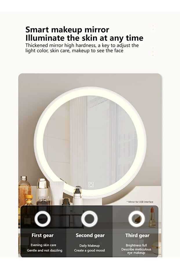 طاولة زينة غرفة النوم، طاولة زينة مكياج مع مرآة وإضاءة، طاولة زينة مكياج - 2