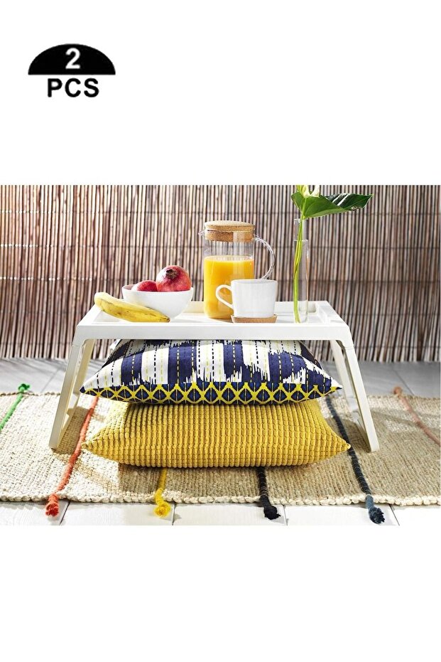 طقم طاولة سرير قابلة للطي باللون الأبيض مكون من قطعتين - 1