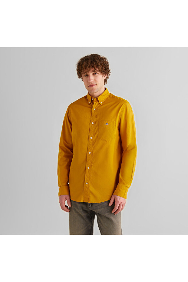 Erkek Sarı Regular Fit Düğmeli Yaka Gömlek - 1