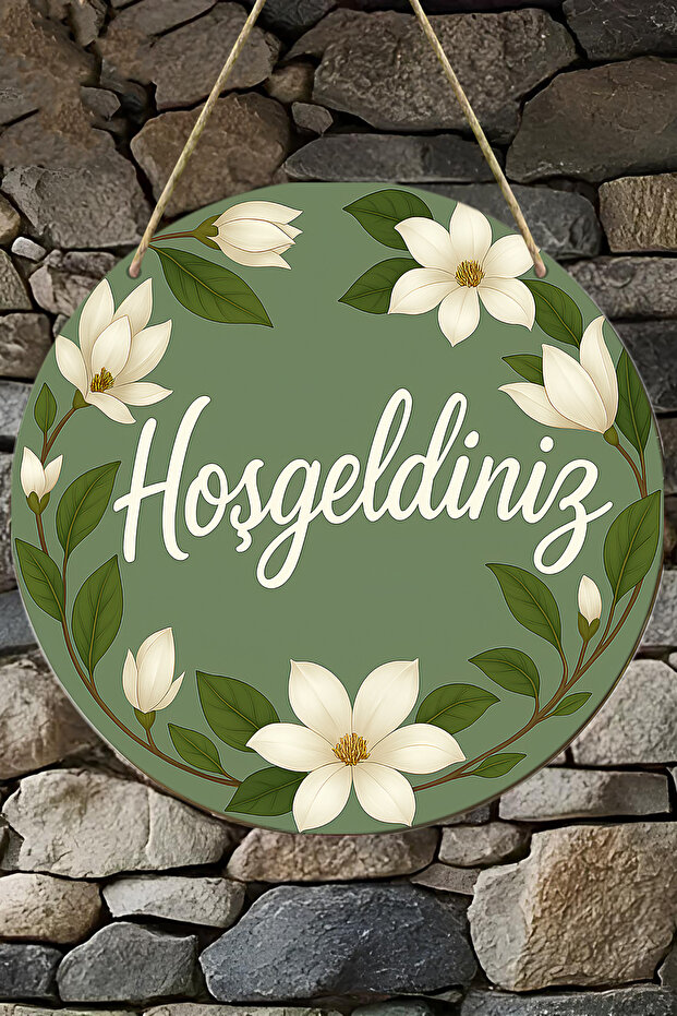 Hoş Geldiniz Çiçekli MDF Kapı Süsü | Askılı, Silinebilir, Dekoratif KS025 - 3