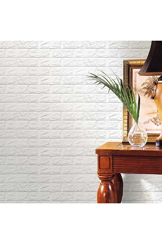 ملصقات حائط من الطوب المنقوش ثلاثي الأبعاد DIY باللون الأبيض 60x60x0.8 سم