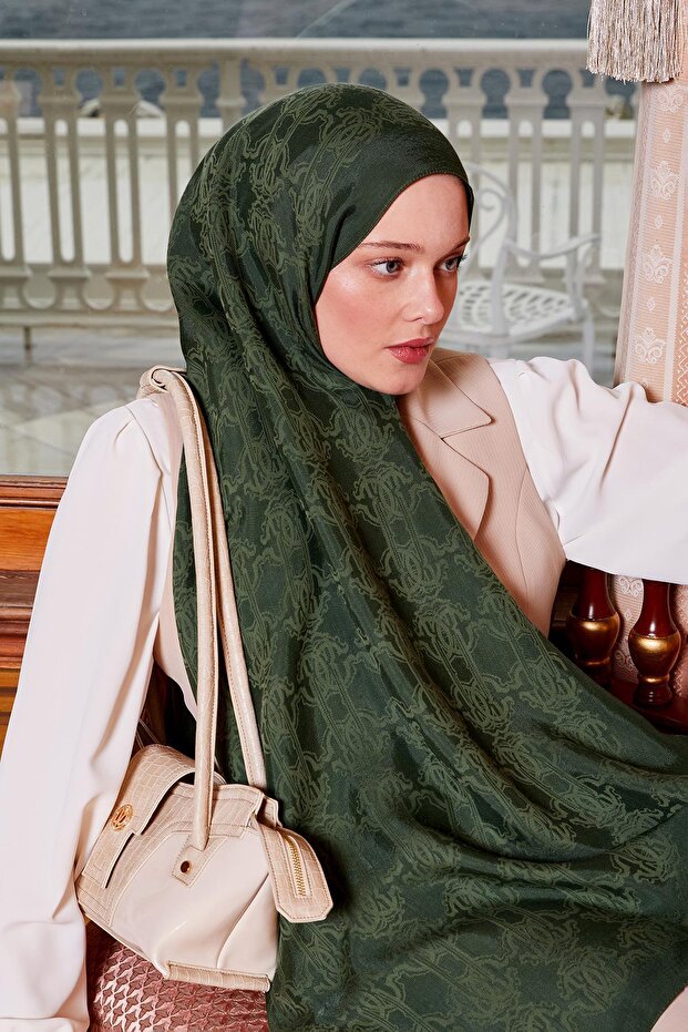 Emerald Green Tuğra Pattern Grazia Shawl