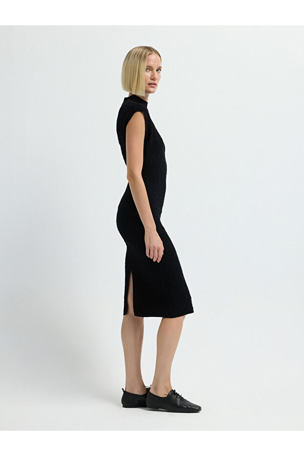 Dik Yaka Triko Elbise - 5