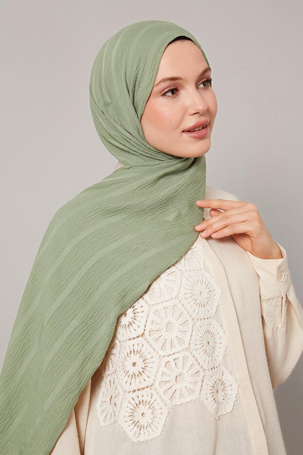 Pistachio Green Self-Textured Natural Line Shawl